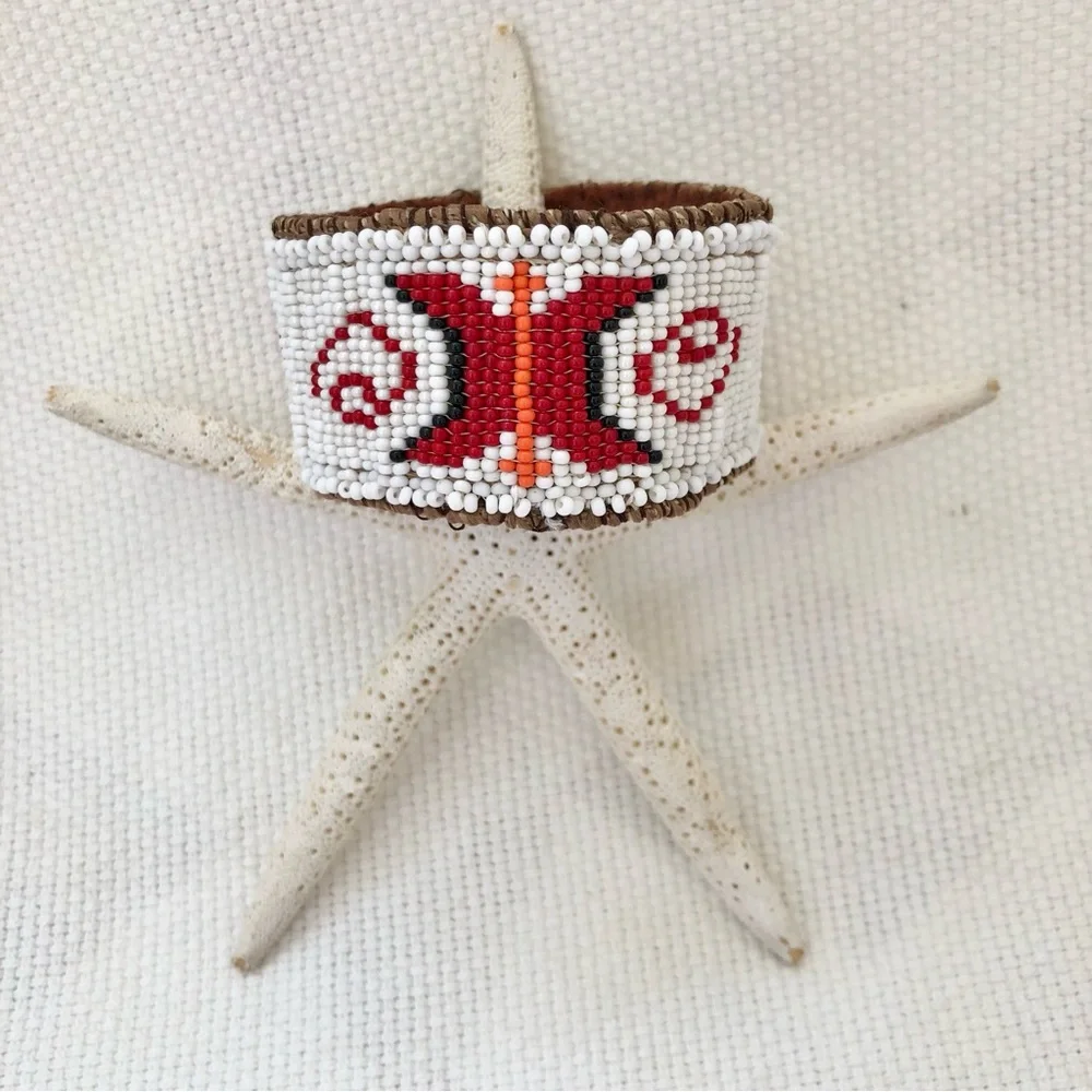 Artisan Hand-beaded Wide Cuff Bracelet butterfly and spiral design boho